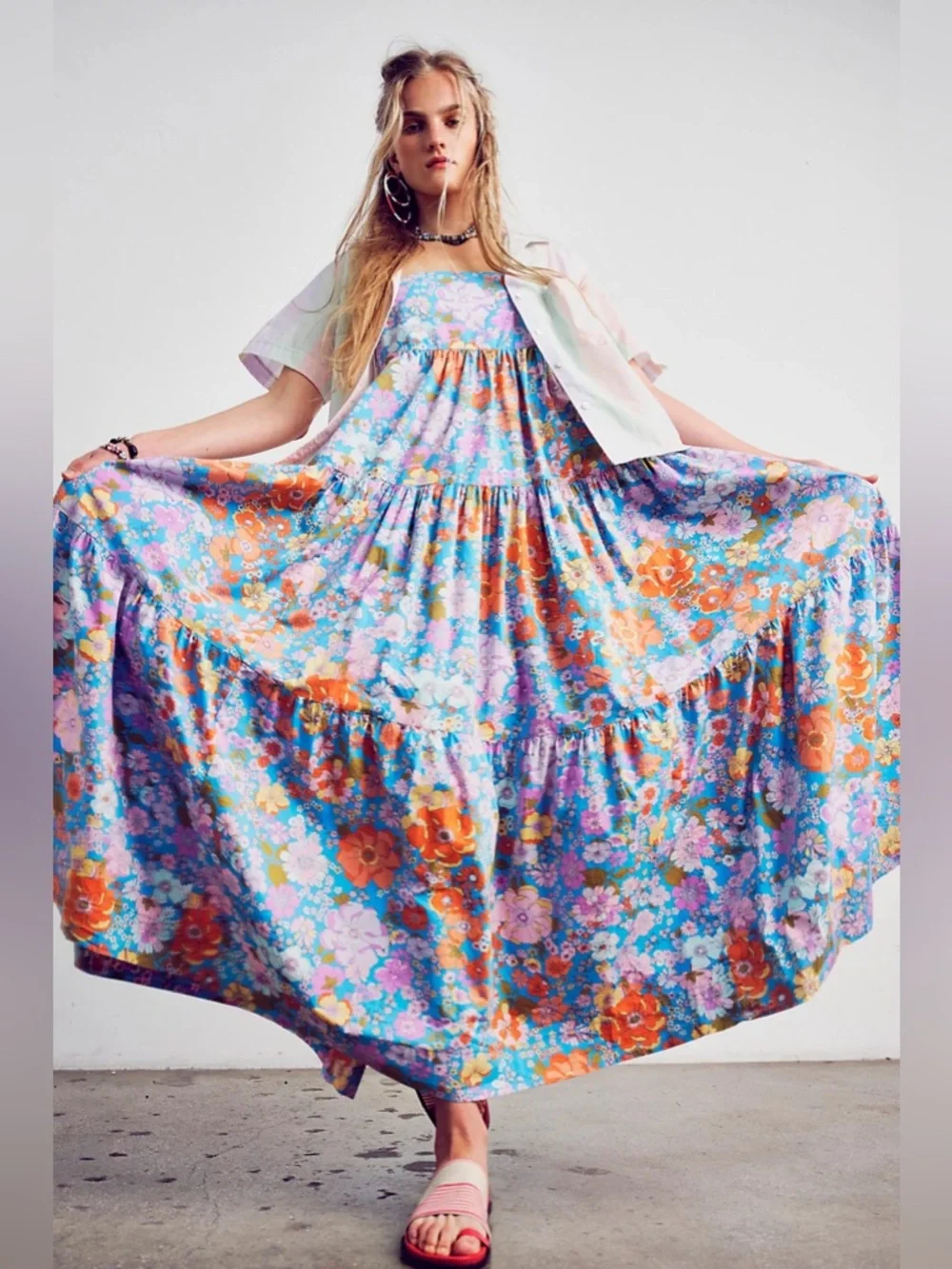 Free People Park Slope Maxi Dress Bluebell Combo Floral Size XS - Picture 8 of 8